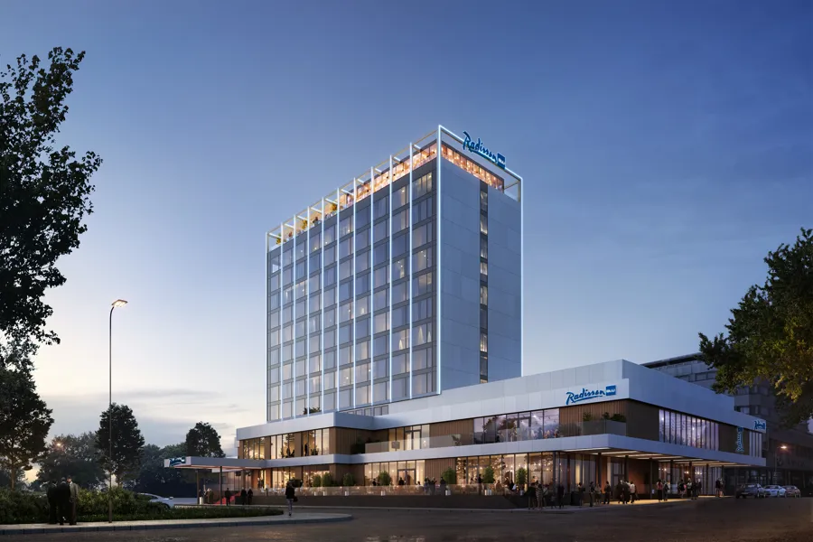 Framsiden av Caledonien hotel i Kristiansand sentrum
