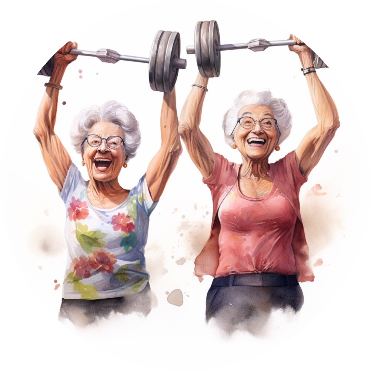 Et par kvinner med armene hevet