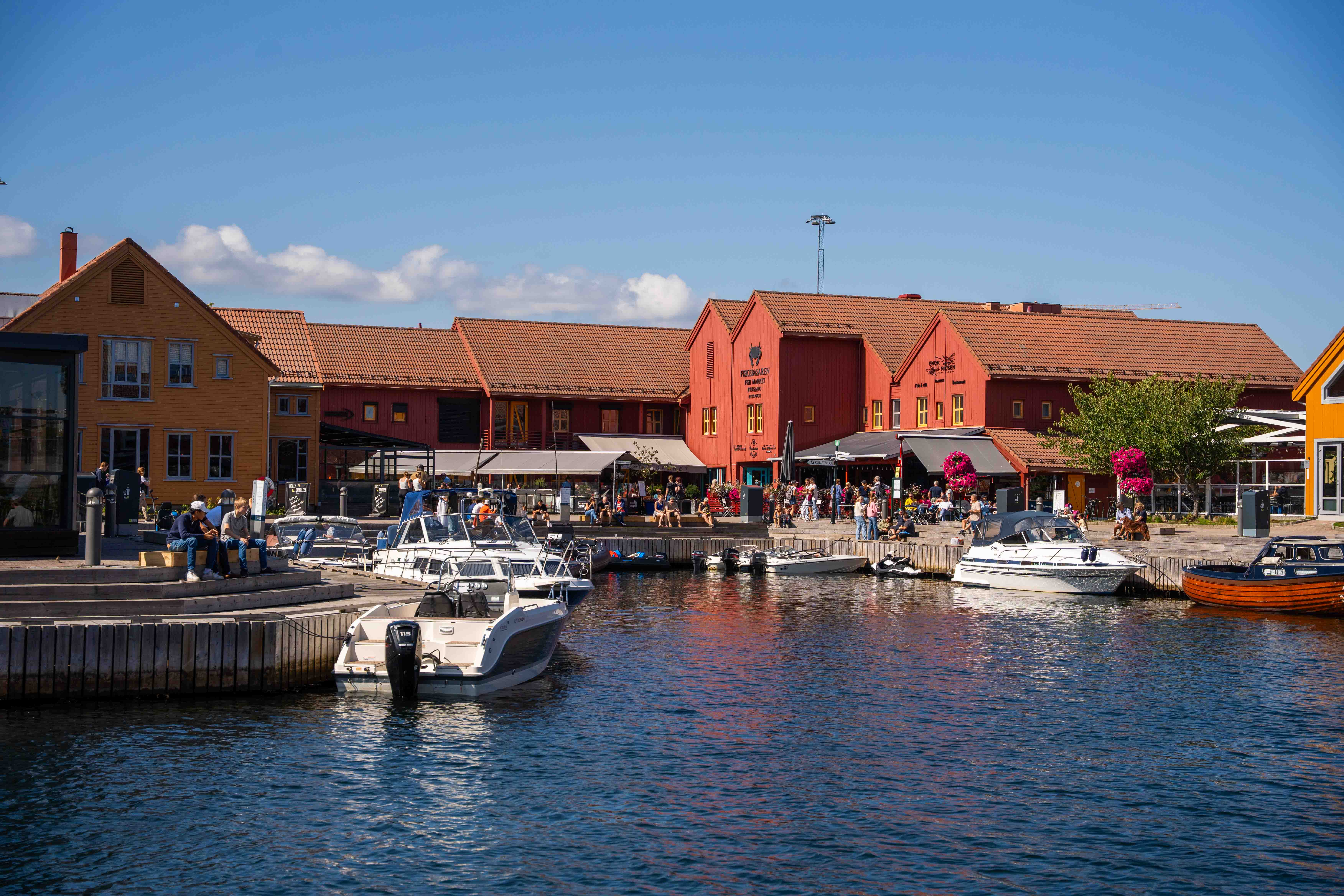 Boats docked at a pier