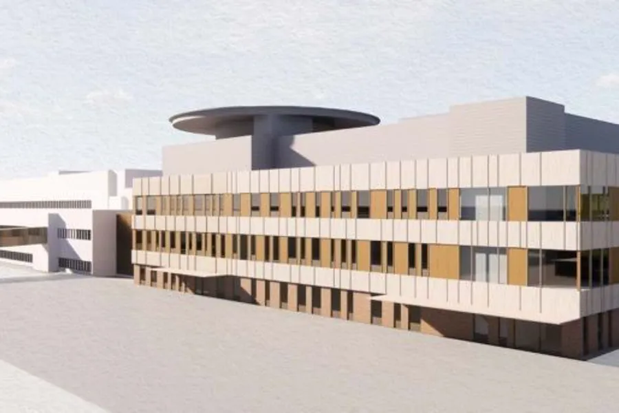 En bygning med buet tak